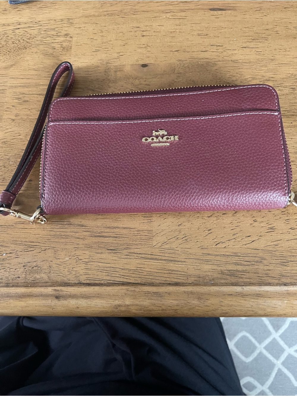 Coach Pebbled Leather Wristlet in Wine
